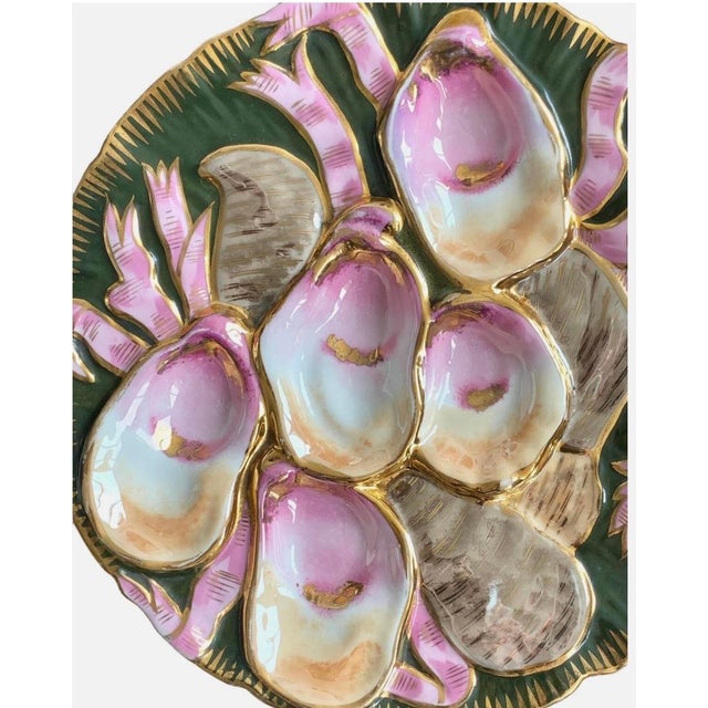 Set of 4 — Antique Carl Tielsch Ct Germany Oyster Plates — Hand-Painted, 5-Well Sculptural Mold, Martha's Vineyard Estate, c.1850 For Sale - Image 11 of 12