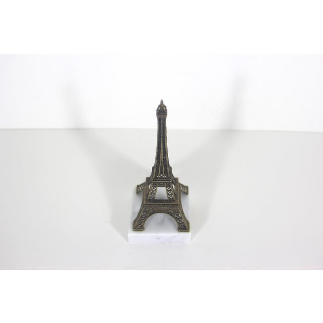 Vintage Eiffel Tower, Small Gold Brass and Marble Souvenir of Paris France For Sale - Image 4 of 9