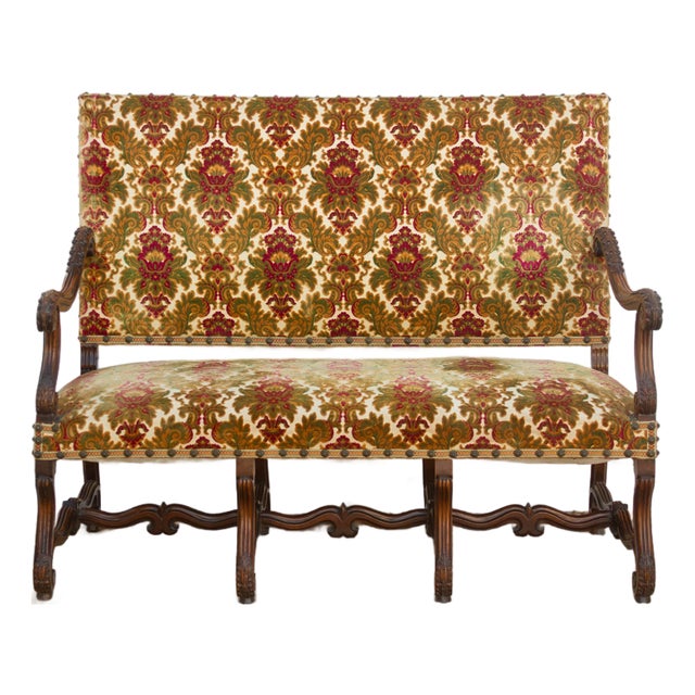 Antique French Carved Walnut Mouton Settee For Sale