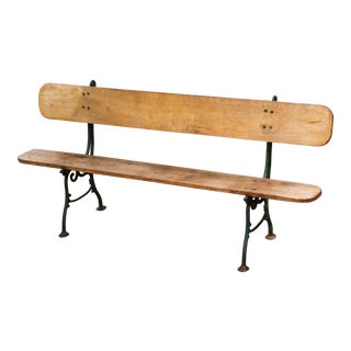 Early 20th Century French Oak and Green Painted Cast Iron Garden Bench For Sale