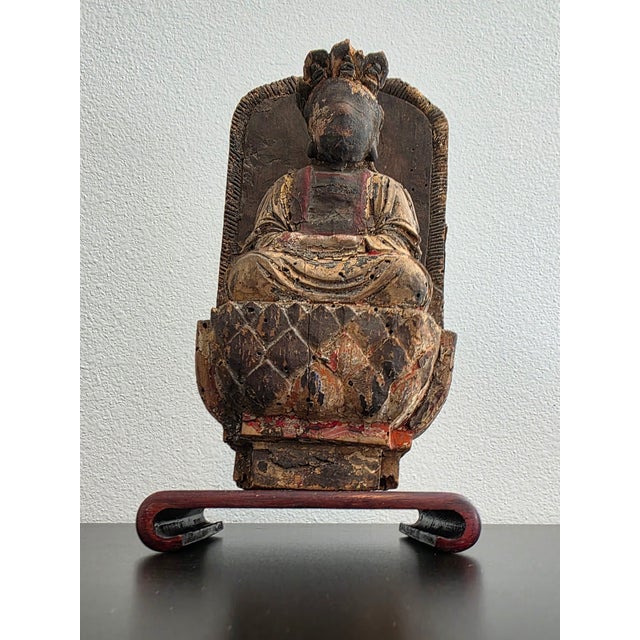Ming Dynasty Antique Chinese Carved Gilded Wood Bodhisattva Figure Statue For Sale - Image 9 of 18
