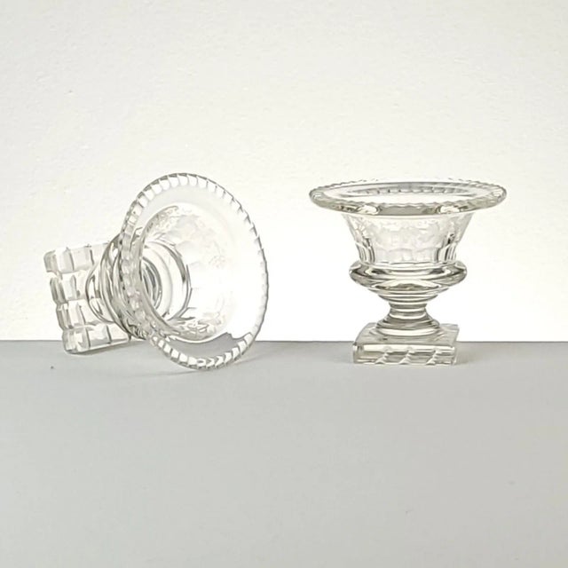 A pair of sweetmeat dishes, England circa 1820. Three pairs available, one with rim chip.