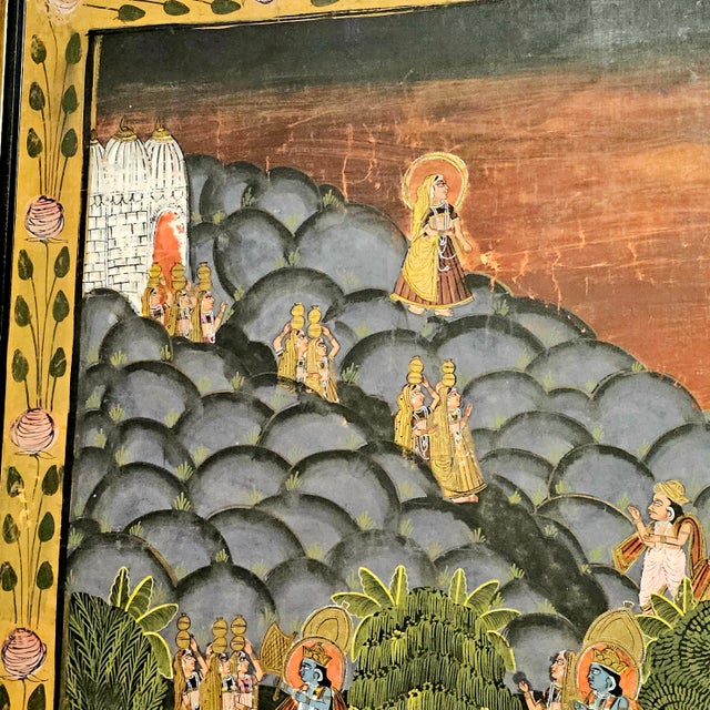 Monumental Mid-Century Pichwai Pichhavi Painting – Krishna & Gopis, Framed 76” For Sale - Image 4 of 12