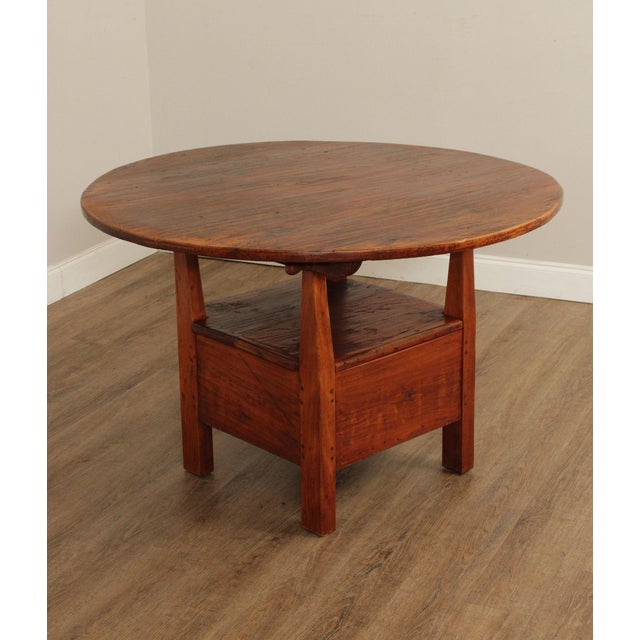 Farmhouse Antique Softwood Round Tilt Top Bench Dining Table For Sale - Image 3 of 12