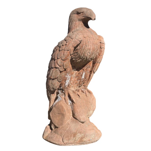 American Large Terracotta Perched Eagle Garden Statue 30" Tall For Sale - Image 3 of 11