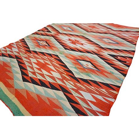 Tribal Geometric Design Small Scatter Size Rustic 19th Century Native American Navajo Germantown Carpet / Flatweave For Sale - Image 11 of 12