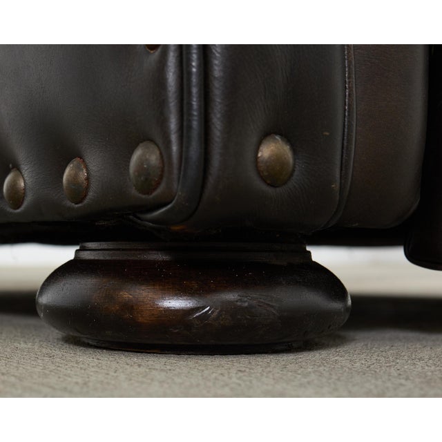 Late 20th Century Ralph Lauren Style Cigar Leather Wingback Writers Chair For Sale - Image 5 of 12