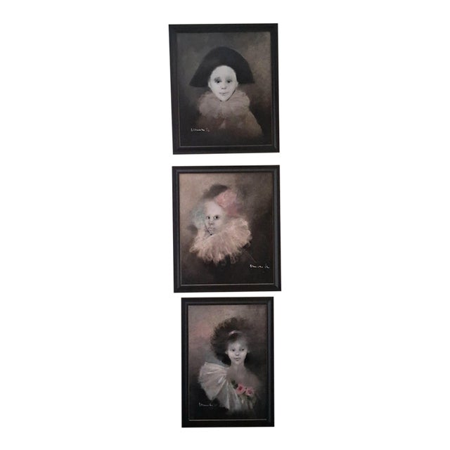 Listed Artist Andre Brauneker Set of Three Paintings of Children in Costume 1980s For Sale