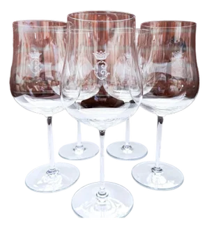 1980s Cristal de Sèvres Red Wine Glasses: Crowned Monogram French Crystal Stemware - Set of 5