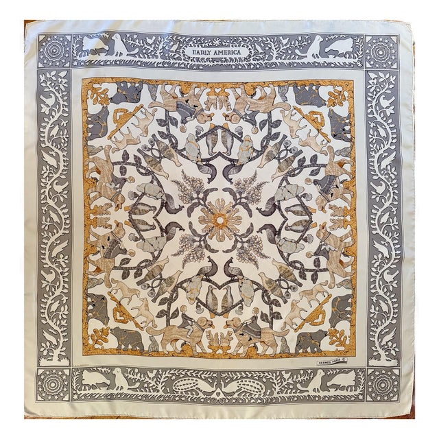 Hermès Early America 1984 Silk Scarf Designed by Françoise De La Perriere For Sale