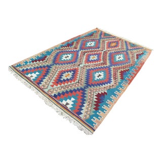 1960s Soft Pastel Colors Natural Wool Handmade Turkish Kilim Rug For Sale