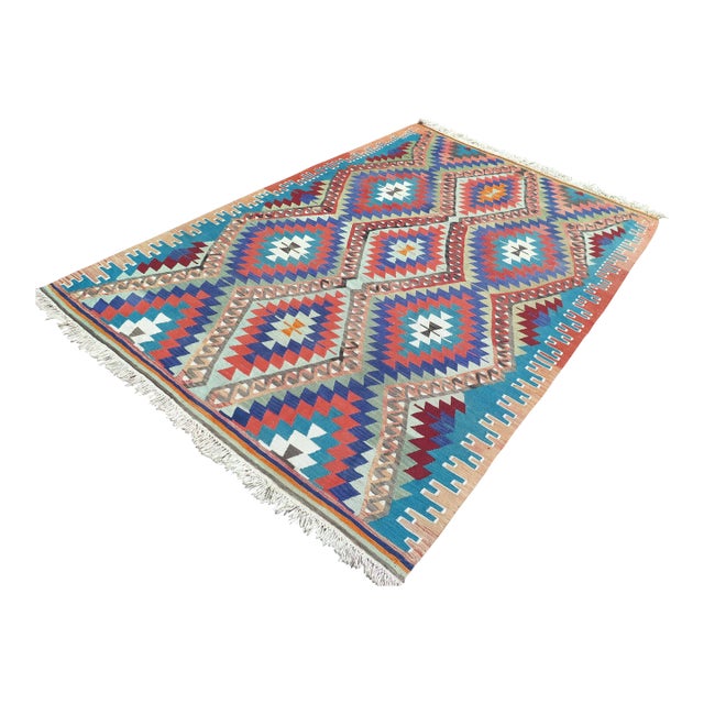 1960s Soft Pastel Colors Natural Wool Handmade Turkish Kilim Rug For Sale