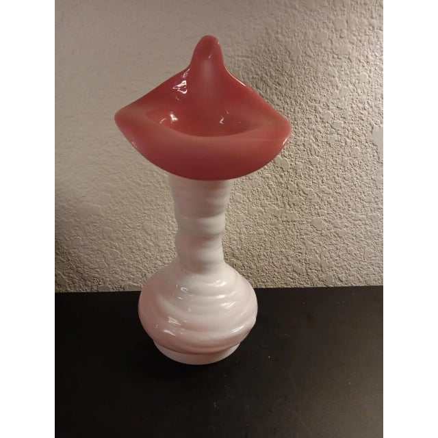 1960s Fenton White and Pink Cased Glass Jack in the Pulpit Vase For Sale - Image 4 of 8