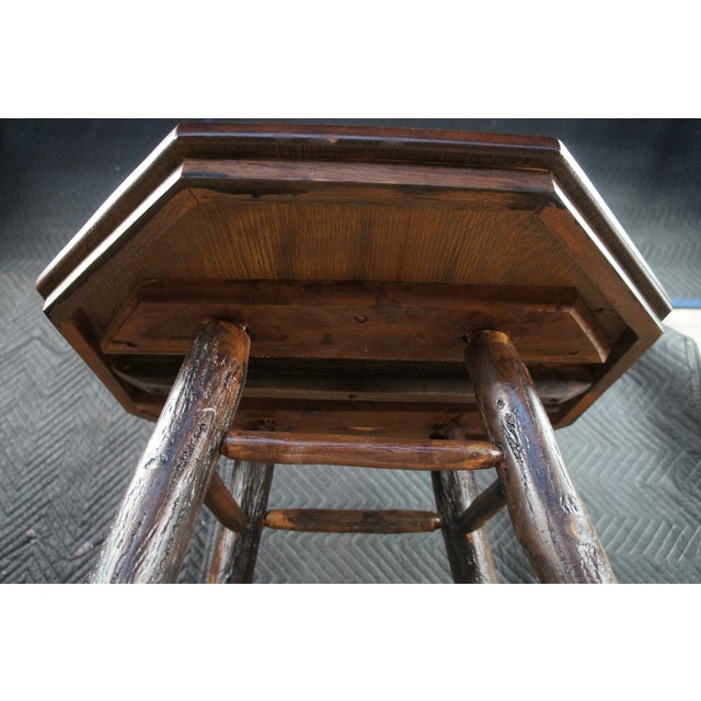 Brown Mid 20th Century Rustic Old Hickory Style Octagonal Oak Adirondack Log Side Table Pedestal Stand For Sale - Image 8 of 10