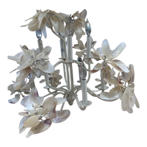 Pearled White Magnolia Chandelier With Capiz Shells