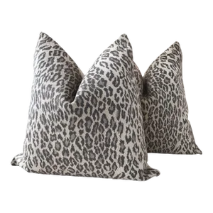 Thibaut Amur Light Neutral Velvet Cheetah Pillows - a Pair