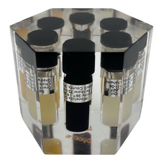 Vintage Lucite Paperweight W/ Embedded Crude Oil Vial Samples For Sale