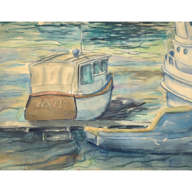 Boats at the Harbor - Nautical Seascape by Clarence Albert Taubenhein For Sale - Image 4 of 7