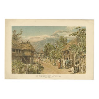 German School, Tagalog Village on Luzon Philippine Colonial Landscape Print, 1883, Paper For Sale