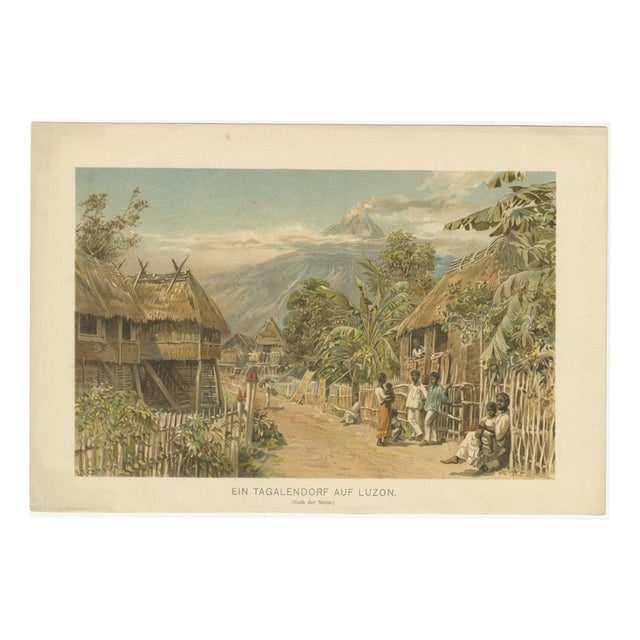 German School, Tagalog Village on Luzon Philippine Colonial Landscape Print, 1883, Paper For Sale