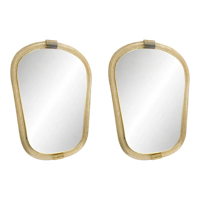 Venetian "Torciglione" Torchon Murano Glass Wall Mirror in Barovier Style For Sale