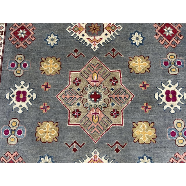 2000 - 2009 Gray Kazak Wool Rug With Star Medallion, 5'8" X 7'10" For Sale - Image 5 of 16