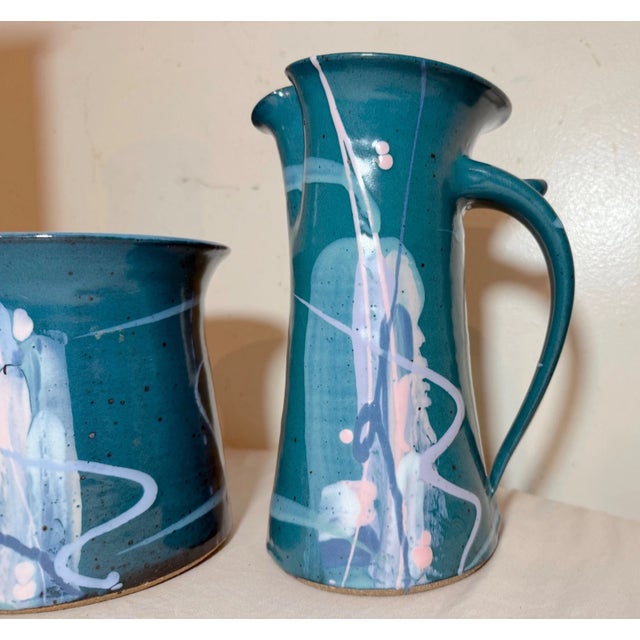1990s 3 American Mark Chamberlain Cosmic Deco Handmade Pottery Studio Vase Pitcher For Sale - Image 5 of 11