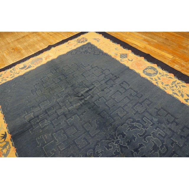 1920s 1920s Blue Ground Geometric Antique Chinese Peking Rug 6'10" X11'8" Wool Carpet For Sale - Image 5 of 11