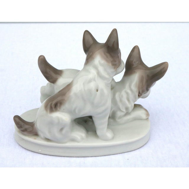 Vintage Gray and White Terrier Dogs Playing Porcelain Figurine Japan For Sale - Image 4 of 7