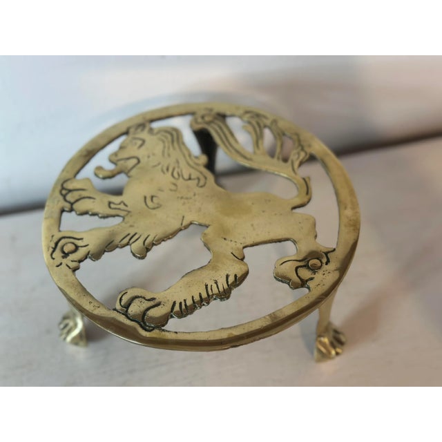 Early 20th Century Vintage English Brass Lion Trivet For Sale - Image 5 of 9