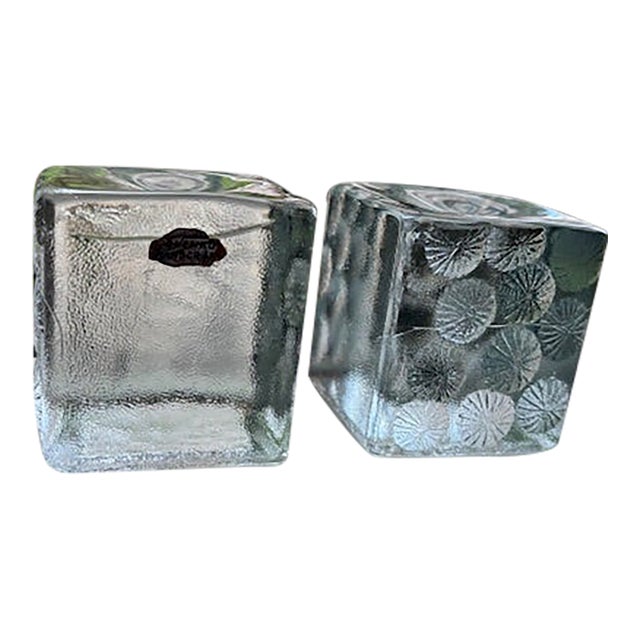 1950s Blenko Glass Joel Meyers Cube Bookends- Set of 2 For Sale