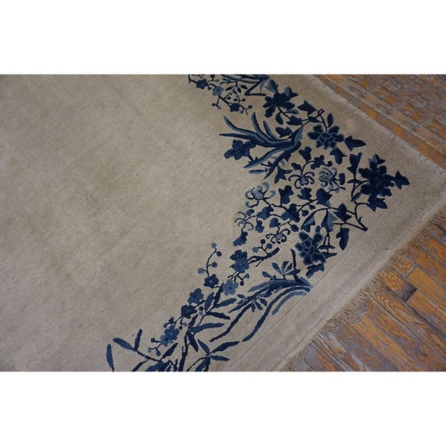 1920s 1920s Beige Solid Open Field Floral Antique Chinese Peking Room Size Knotted Rug For Sale - Image 5 of 9