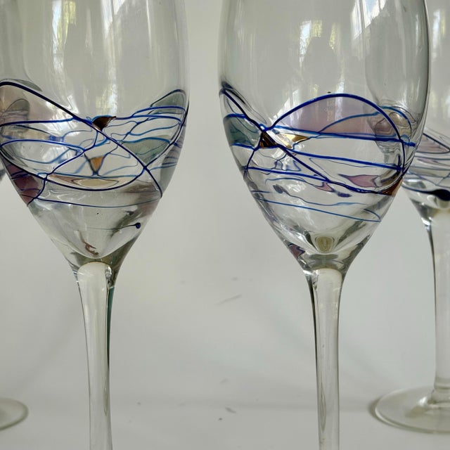 Contemporary 1990s Artland “Helios” Wine Glasses – Multicolor Mosaic With Gold Accents - Set of 4 For Sale - Image 3 of 9
