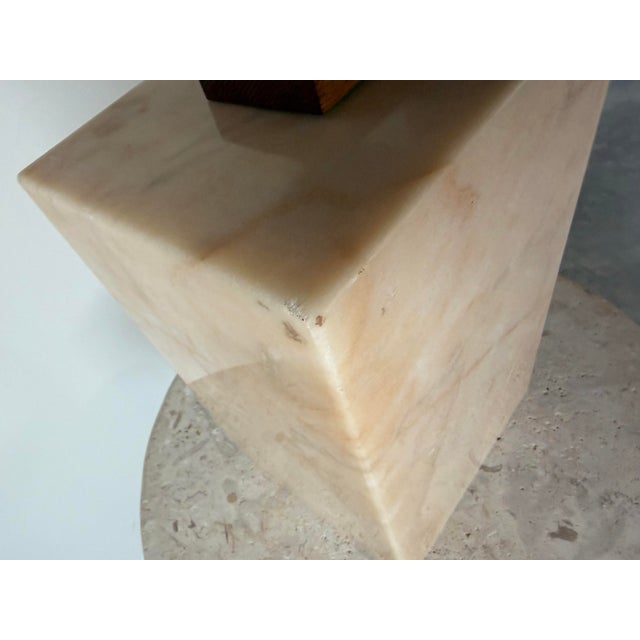 1970s Mid-Century Modern Barbara Hepworth-Style Wood & Metal Abstract Sculpture on Marble Base For Sale - Image 9 of 16