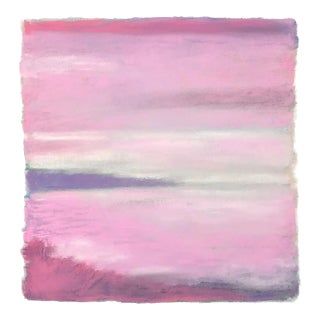 Pink Summer Eve, Contemporary Landscape Pastel Drawing For Sale