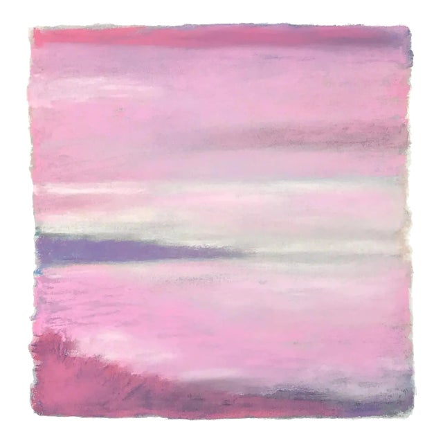 Pink Summer Eve, Contemporary Landscape Pastel Drawing For Sale