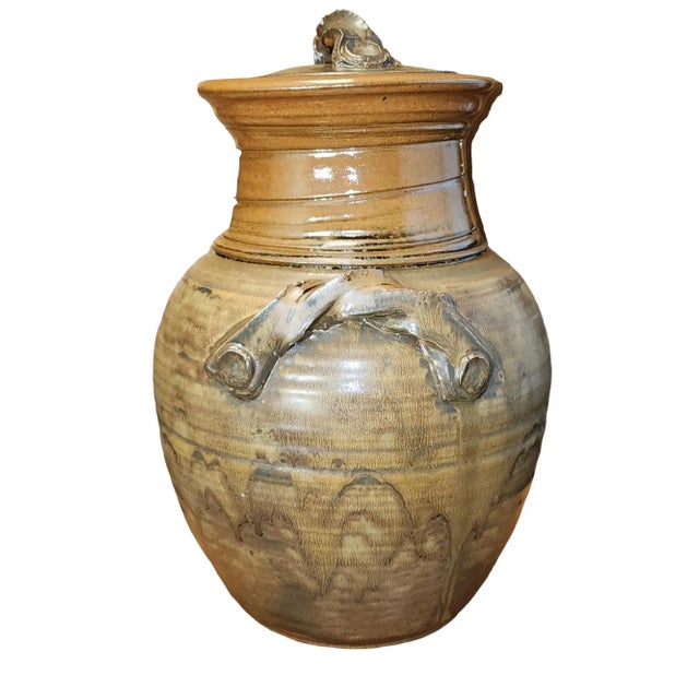 Beautiful large stoneware twin handled and lidded pot in drip glaze outer, fully glazed inner, in excellent condition....