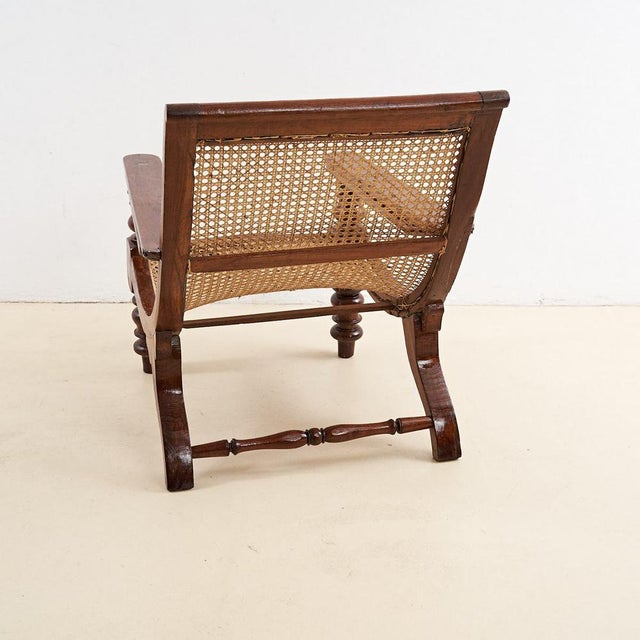 Wood Colonial Style Fireplace Armchair in Vienna Straw For Sale - Image 7 of 12