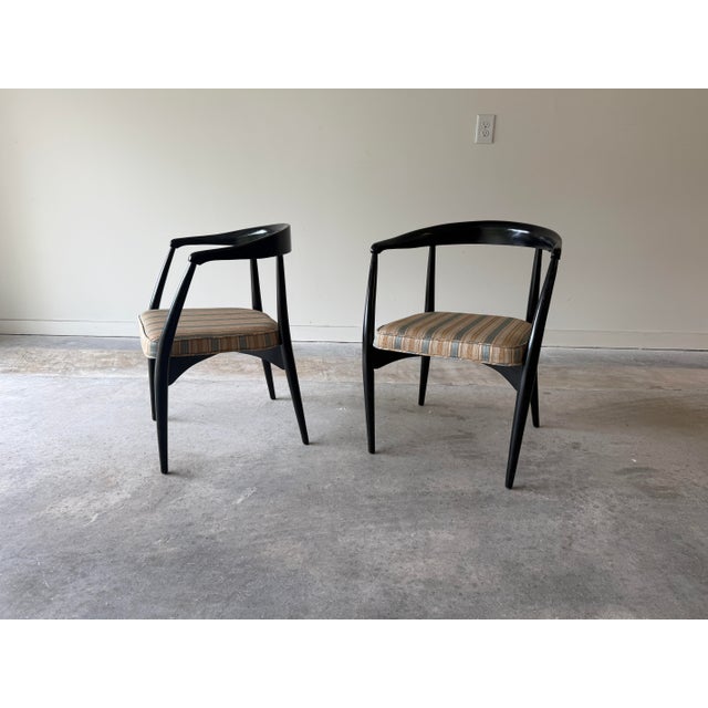 Mid Century Danish Modern Ebonzied Lawrence Peabody Dining Chair Set for Craft Associates For Sale - Image 9 of 12