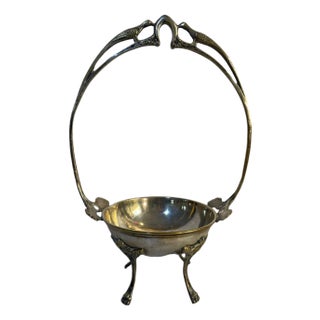 Art Nouveau Silver Plated Basket For Sale