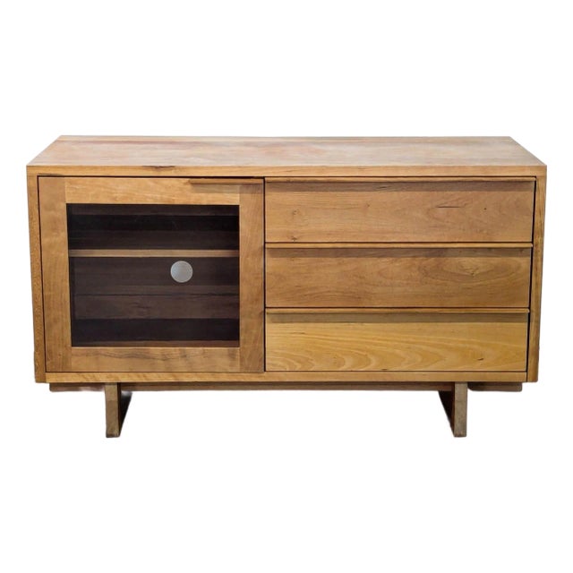 Room & Board Cherry Wood Sideboard With Glass Cabinet Door and Drawers For Sale