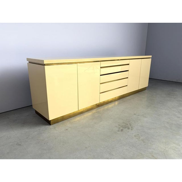 Vintage Lacquer and Brass Credenza by Jean Claude Mahey, 1970s For Sale - Image 6 of 9