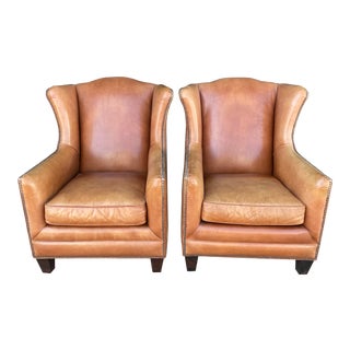 Henredon Leather Club Chairs/Pair For Sale