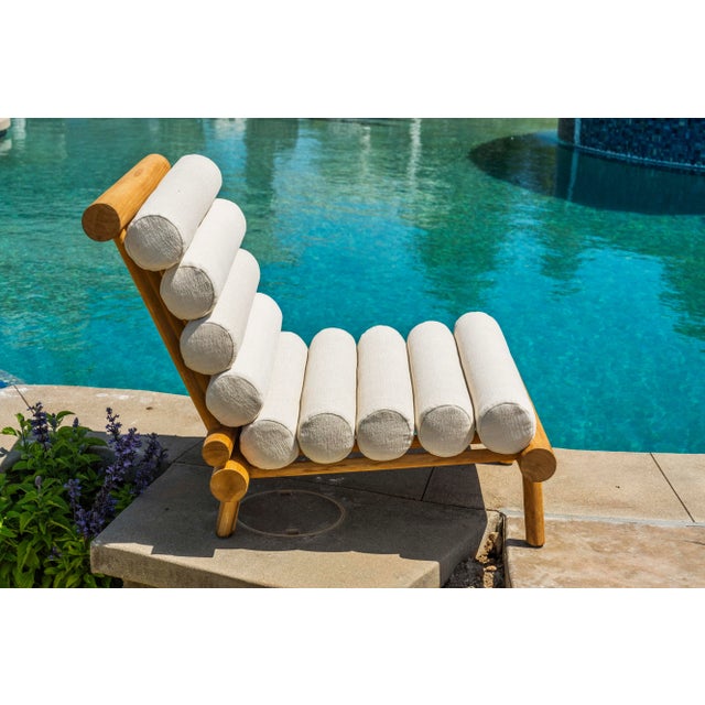 Rishon Teak Outdoor Lounge Chair – Alpine Modern Design in Sunbrella For Sale - Image 4 of 8