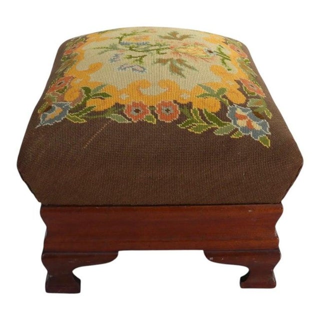 American Empire Mahogany & Needlepoint Ottoman C1860 For Sale - Image 9 of 11
