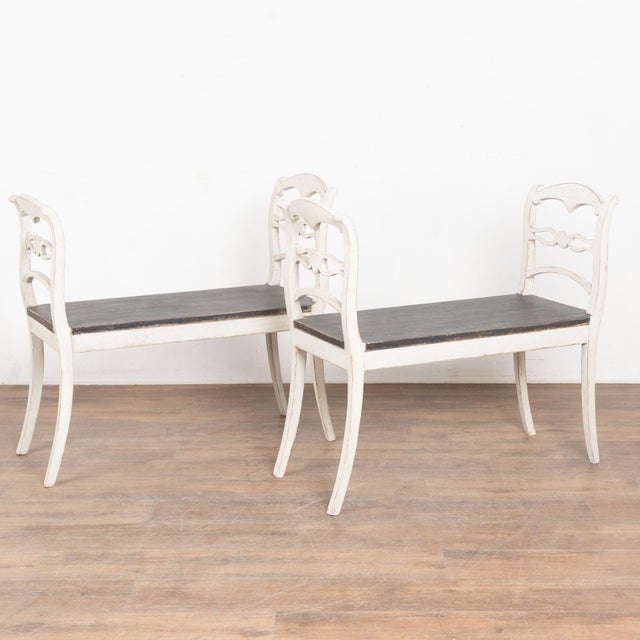 Late 19th Century Pair of Swedish Gustavian White Painted Benches With Black Seats For Sale - Image 15 of 15