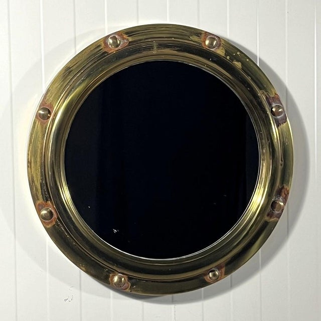 Mid-Century Modern Brass Porthole Wall Mirror from Deutsche Werkstätten, 1950s For Sale - Image 3 of 11