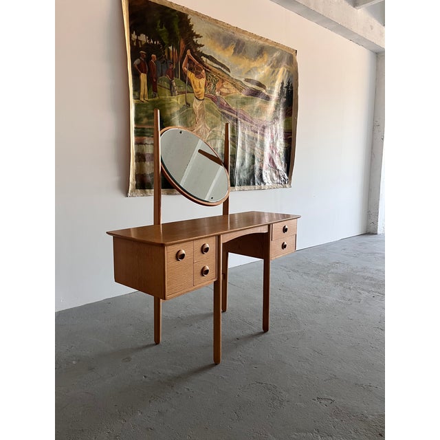 Beige Vintage Norwegian Oak Dressing Table with Mirror, 1970s For Sale - Image 8 of 9