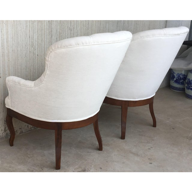 19th Pair of Louis XV Bergère Armchairs in White Velvet For Sale - Image 4 of 18