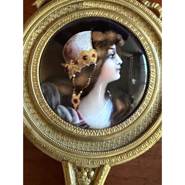Late 19th Century Antique French Bronze Hand Mirror With Hand-Painted Portrait Miniature, Circa 1880–1900 For Sale - Image 5 of 7
